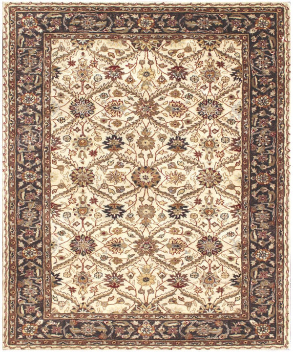 Homeroots 5' X 8' Ivory And Black Oriental Hand Tufted Non Skid Area Rug  Wool Blend 558175