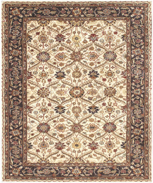 Homeroots 5' X 8' Ivory And Black Oriental Hand Tufted Non Skid Area Rug  Wool Blend 558175