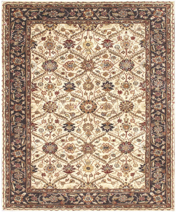 Homeroots 5' X 8' Ivory And Black Oriental Hand Tufted Non Skid Area Rug  Wool Blend 558175