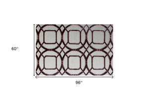 HomeRoots 5' X 8' Contemporary Abstract Geometric Hand-Tufted Area Rug for Stylish Family Spaces & Durability Silver 558177