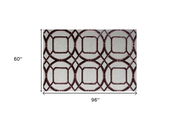 HomeRoots 5' X 8' Contemporary Abstract Geometric Hand-Tufted Area Rug for Stylish Family Spaces & Durability Silver 558177