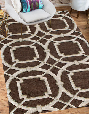 Homeroots 5' X 8' Brown And Ivory Abstract Geometric Hand Tufted Non Skid Area Rug  Wool 558178