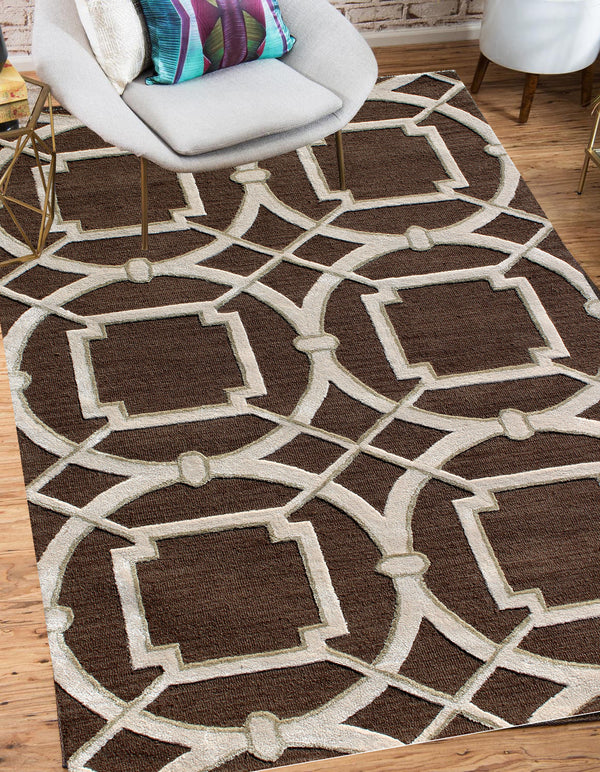 Homeroots 5' X 8' Brown And Ivory Abstract Geometric Hand Tufted Non Skid Area Rug  Wool 558178