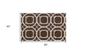 Homeroots 5' X 8' Brown And Ivory Abstract Geometric Hand Tufted Non Skid Area Rug  Wool 558178