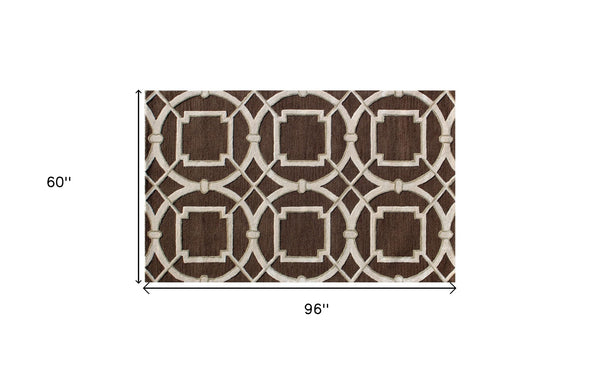Homeroots 5' X 8' Brown And Ivory Abstract Geometric Hand Tufted Non Skid Area Rug  Wool 558178