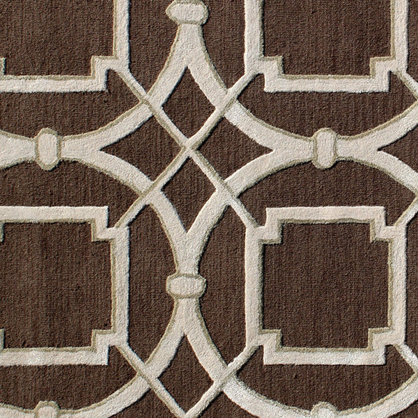 Homeroots 5' X 8' Brown And Ivory Abstract Geometric Hand Tufted Non Skid Area Rug  Wool 558178