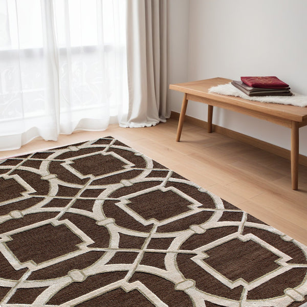 Homeroots 5' X 8' Brown And Ivory Abstract Geometric Hand Tufted Non Skid Area Rug  Wool 558178