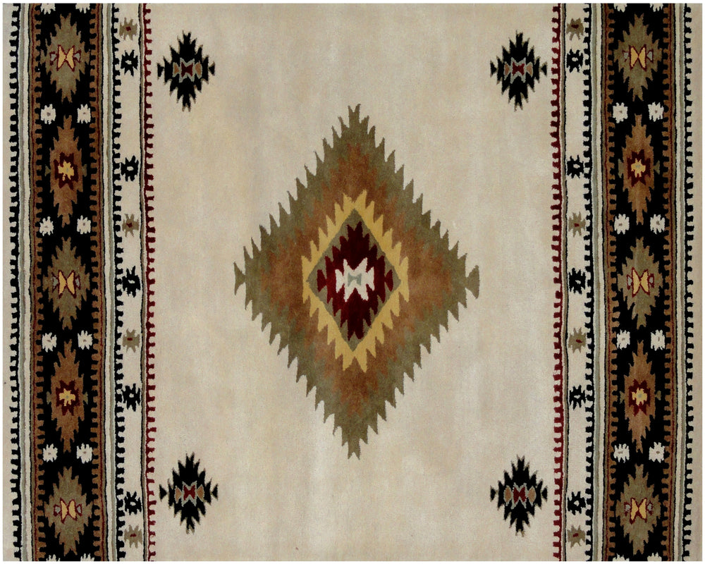 Homeroots 5' X 8' Ivory And Black Southwestern Hand Tufted Non Skid Area Rug  Wool 558179
