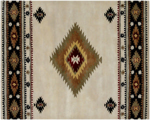 Homeroots 5' X 8' Ivory And Black Southwestern Hand Tufted Non Skid Area Rug  Wool 558179