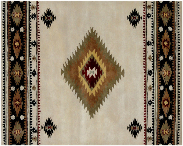Homeroots 5' X 8' Ivory And Black Southwestern Hand Tufted Non Skid Area Rug  Wool 558179