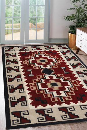 Homeroots 5' X 8' Red And Beige Southwestern Hand Tufted Non Skid Area Rug  Wool 558180