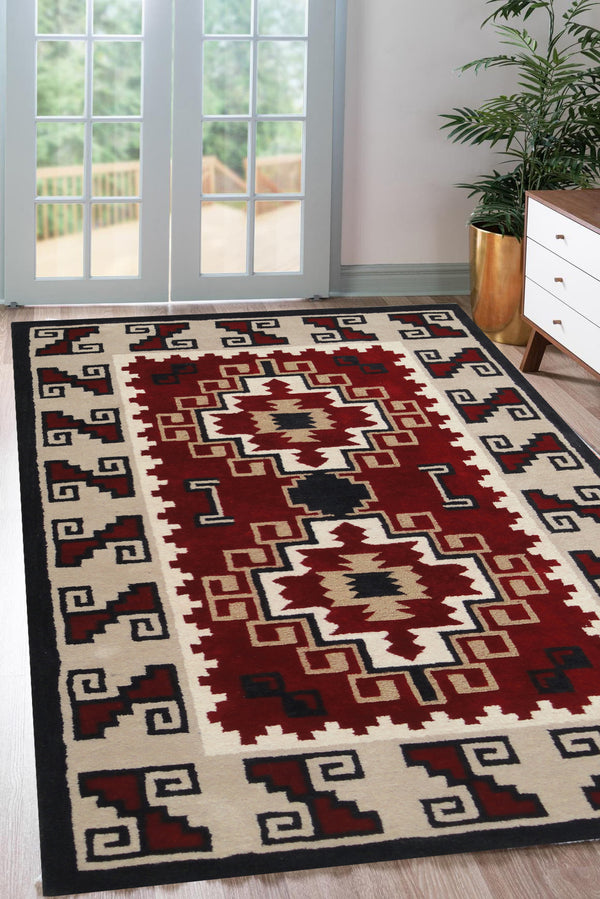 Homeroots 5' X 8' Red And Beige Southwestern Hand Tufted Non Skid Area Rug  Wool 558180