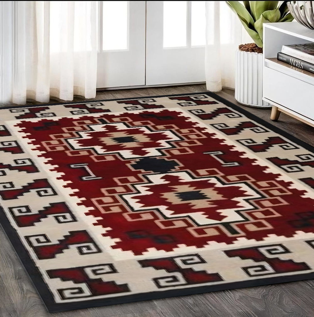 Homeroots 5' X 8' Red And Beige Southwestern Hand Tufted Non Skid Area Rug  Wool 558180