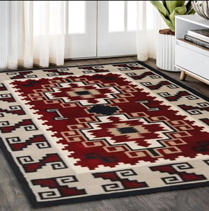 Homeroots 5' X 8' Red And Beige Southwestern Hand Tufted Non Skid Area Rug  Wool 558180