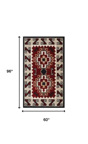 Homeroots 5' X 8' Red And Beige Southwestern Hand Tufted Non Skid Area Rug  Wool 558180