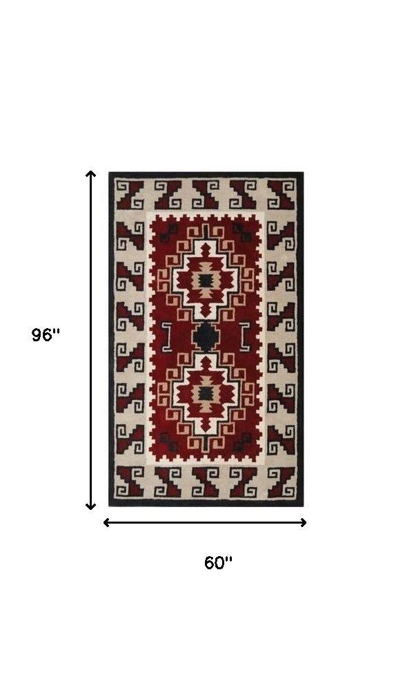 Homeroots 5' X 8' Red And Beige Southwestern Hand Tufted Non Skid Area Rug  Wool 558180