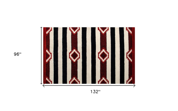 Homeroots 8' X 11' Ivory And Black Southwestern Hand Tufted Non Skid Area Rug  Wool 558181