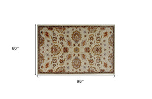 Homeroots 5' X 8' Cream Oriental Hand Tufted Non Skid Area Rug  Wool Blend 558182