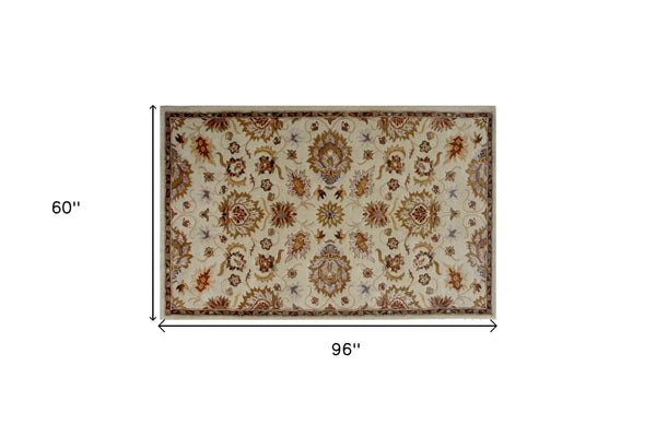 Homeroots 5' X 8' Cream Oriental Hand Tufted Non Skid Area Rug  Wool Blend 558182