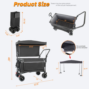 English Elm Multi-functional Heavy Duty Folding Wagon with Canopy Steel Frame All Terrain Wheels Black+ Gray W2932P417662