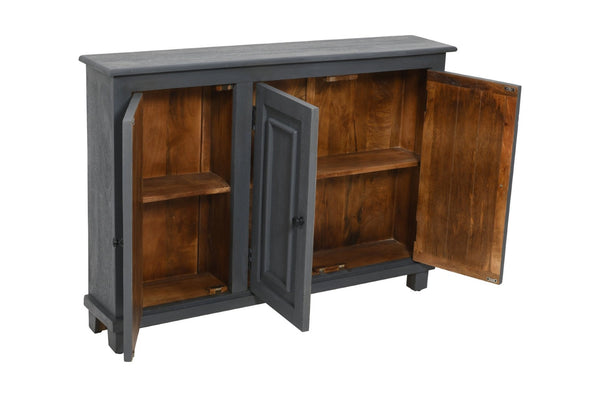 HomeRoots 51" Coastal-Inspired Gray Solid Wood Sideboard with 3 Doors, Rustic Charm, & Ample Storage Space 558210
