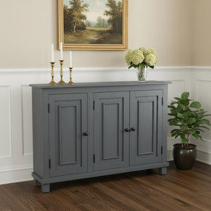 HomeRoots 51" Coastal-Inspired Gray Solid Wood Sideboard with 3 Doors, Rustic Charm, & Ample Storage Space 558210