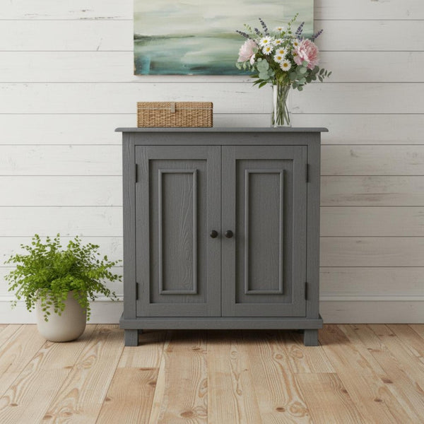 HomeRoots 34" Coastal Gray Solid Wood Sideboard with Antique Hardware, Perfect for Stylish Storage & Decor 558211