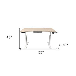 Homeroots 55" Adjustable Oak And White Standing Desk   558230