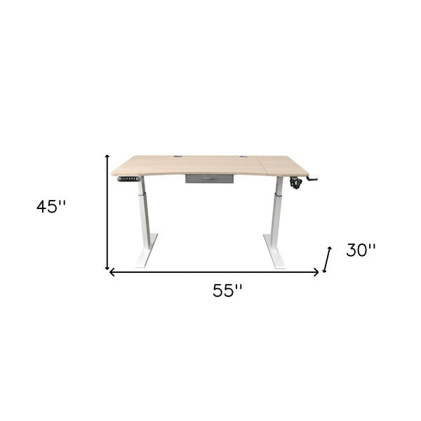 Homeroots 55" Adjustable Oak And White Standing Desk   558230