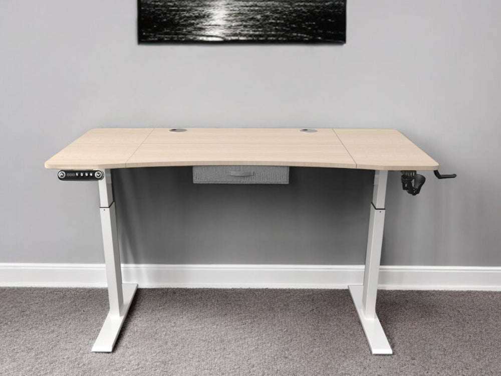 Homeroots 55" Adjustable Oak And White Standing Desk   558230