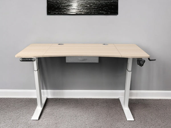 Homeroots 55" Adjustable Oak And White Standing Desk   558230