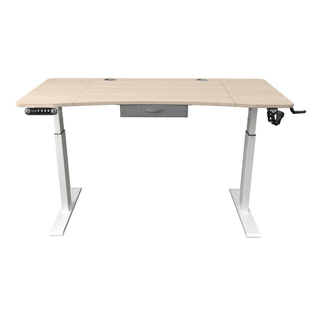 HomeRoots Adjustable Oak & White Metal Sit-Stand Desk with Hidden Drawer – Enhance Your Workspace Comfortably! 558231