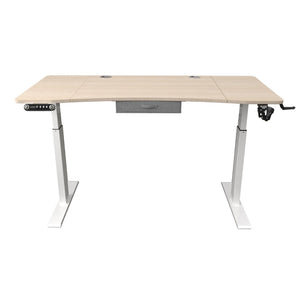 HomeRoots Adjustable Oak & White Metal Sit-Stand Desk with Hidden Drawer – Enhance Your Workspace Comfortably! 558231