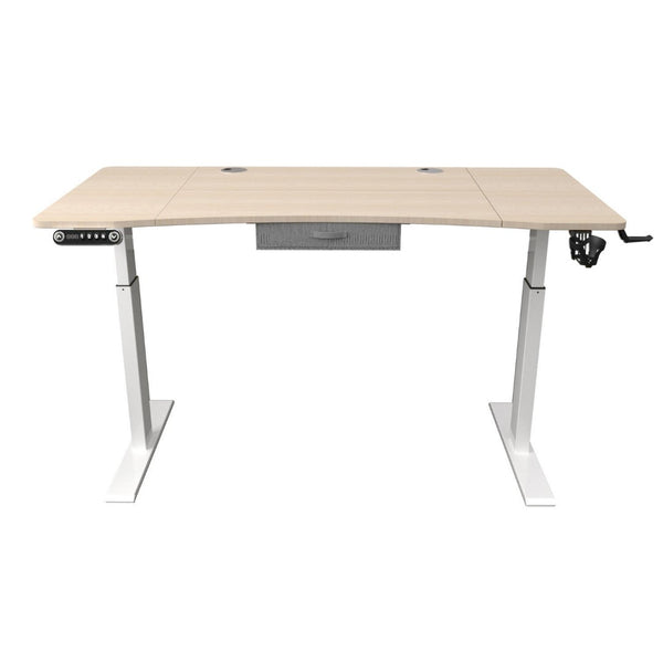 HomeRoots Adjustable Oak & White Metal Sit-Stand Desk with Hidden Drawer – Enhance Your Workspace Comfortably! 558231