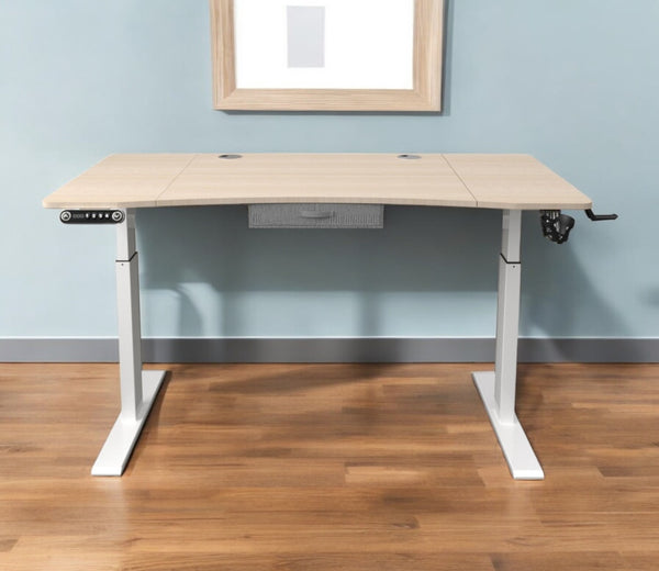 Homeroots Adjustable Oak And White Metal Standing Desk - Height Adjustable, Ergonomic Design For Comfort   558231