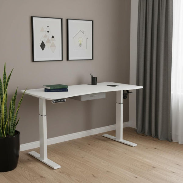 HomeRoots 63" Adjustable White Standing Desk - Enhance Productivity with Ergonomic Design and Stylish Aesthetics 558232