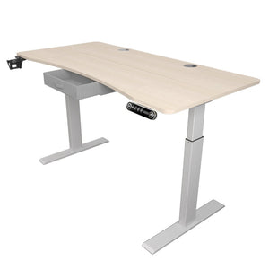 HomeRoots 63" Adjustable Beige Standing Desk - Ergonomic Design, Durable Construction & Integrated Power Outlet 558233