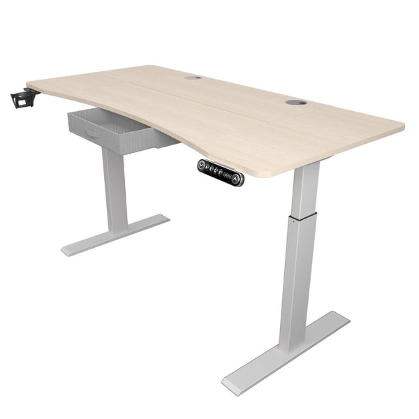 HomeRoots 63" Adjustable Beige Standing Desk - Ergonomic Design, Durable Construction & Integrated Power Outlet 558233