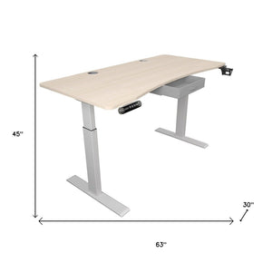 HomeRoots 63" Adjustable Beige Standing Desk - Ergonomic Design, Durable Construction & Integrated Power Outlet 558233