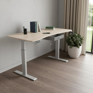 HomeRoots 63" Adjustable Beige Standing Desk - Ergonomic Design, Durable Construction & Integrated Power Outlet 558233