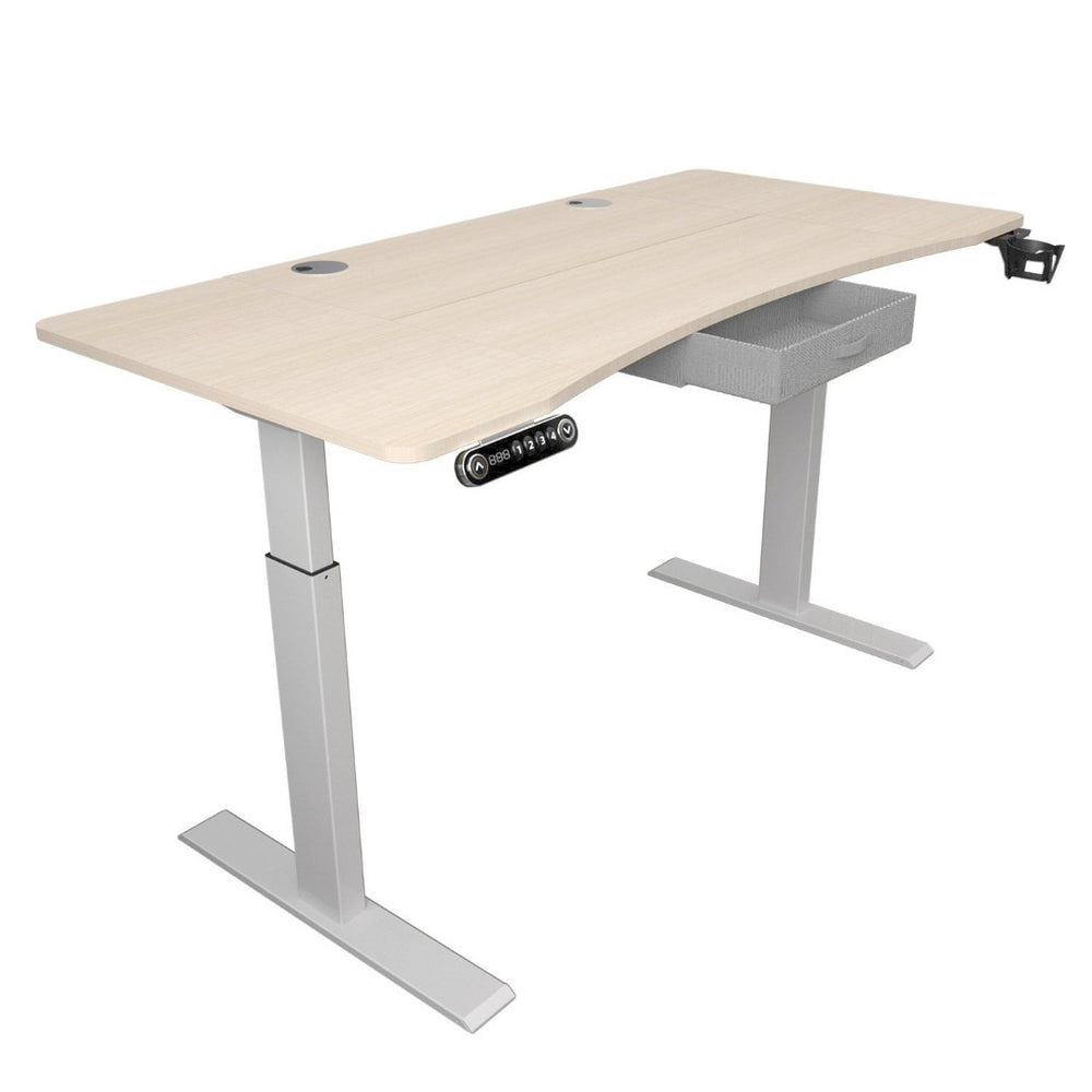 HomeRoots 63" Adjustable Beige Standing Desk - Ergonomic Design, Durable Construction & Integrated Power Outlet 558233