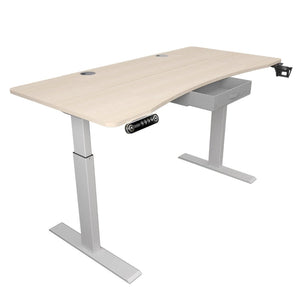 HomeRoots 63" Adjustable Beige Standing Desk - Ergonomic Design, Durable Construction & Integrated Power Outlet 558233