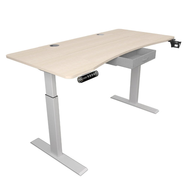HomeRoots 63" Adjustable Beige Standing Desk - Ergonomic Design, Durable Construction & Integrated Power Outlet 558233