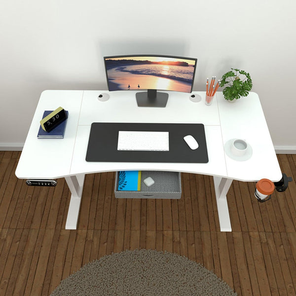 HomeRoots 63" Adjustable White Standing Desk: Modern Ergonomic Workspace with Built-in Power & Smooth Mobility 558234