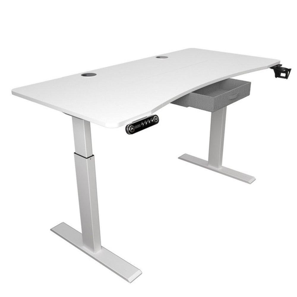 HomeRoots 63" Adjustable White Standing Desk: Modern Ergonomic Workspace with Built-in Power & Smooth Mobility 558234