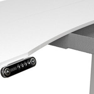 HomeRoots 63" Adjustable White Standing Desk: Modern Ergonomic Workspace with Built-in Power & Smooth Mobility 558234