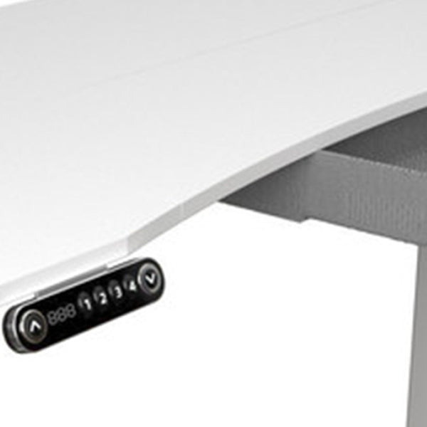 HomeRoots 63" Adjustable White Standing Desk: Modern Ergonomic Workspace with Built-in Power & Smooth Mobility 558234