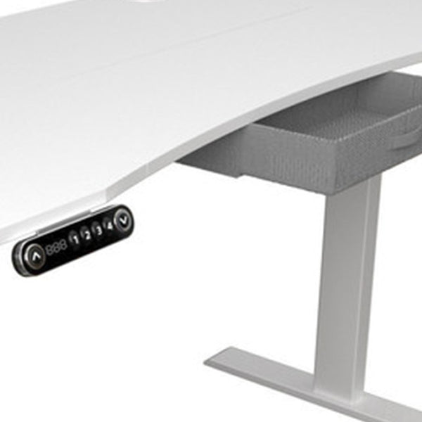 HomeRoots 63" Adjustable White Standing Desk: Modern Ergonomic Workspace with Built-in Power & Smooth Mobility 558234