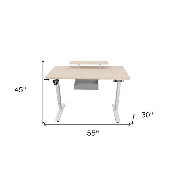 HomeRoots 55" Adjustable Beige Standing Desk - Ergonomic T-Shaped Design with Built-In Power for Ultimate Comfort 558235