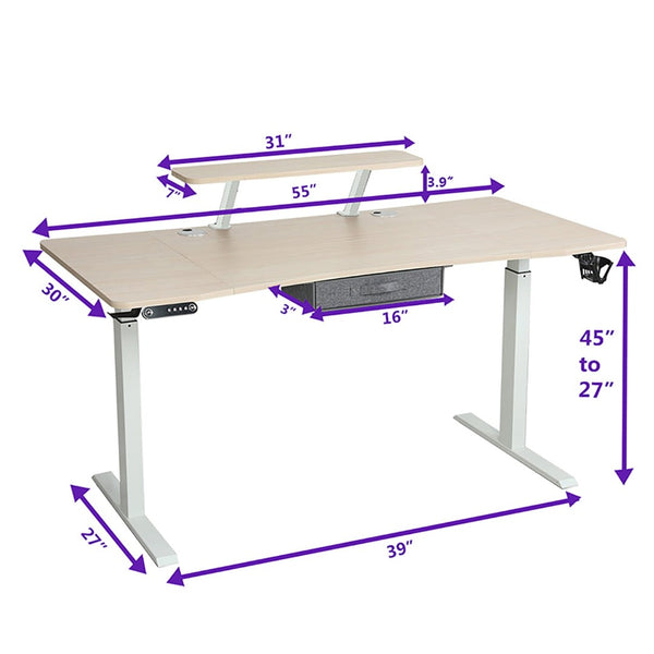 HomeRoots 55" Adjustable Beige Standing Desk - Ergonomic T-Shaped Design with Built-In Power for Ultimate Comfort 558235